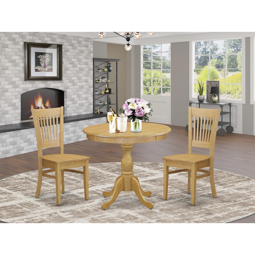 AMVA3-OAK-W 3 Piece Dining Room Table Set - 1 Wood Dining Table and 2 Oak Mid Century Chair - Oak Finish. Picture 8