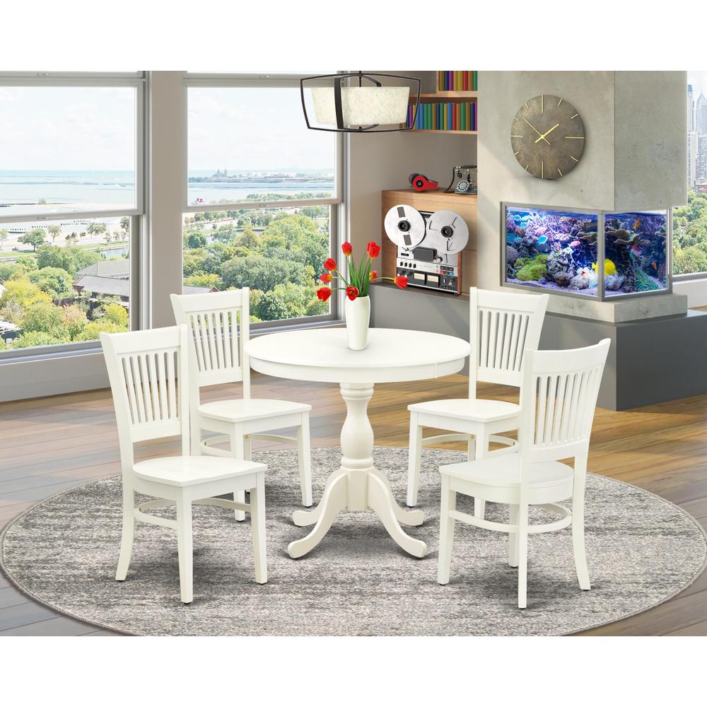 AMVA5-LWH-W - 5-Pc Dinette Set- 4 dining room chairs and Modern dining room table - Wooden Seat and Slatted Chair Back (Linen White Finish). Picture 8