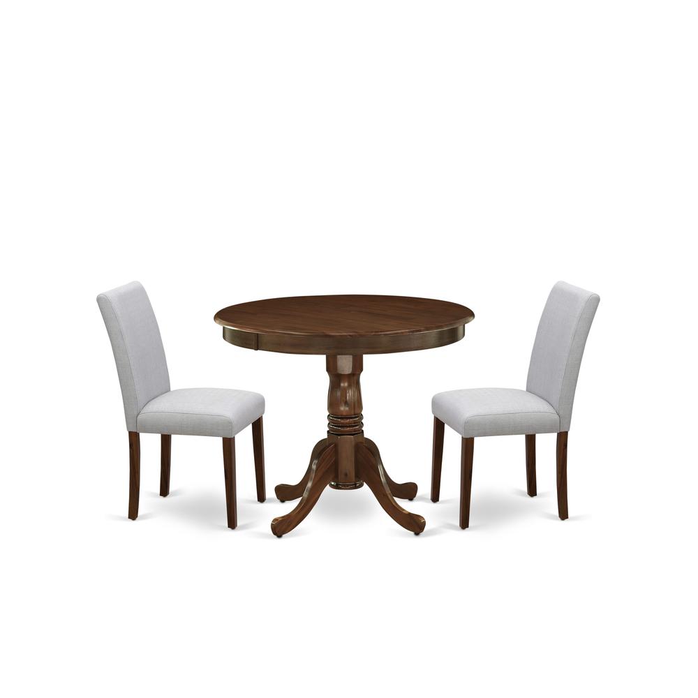 3 Pc Dining Table Set Includes a Round Table and 2 Parson Chairs, Antique Walnut. Picture 6