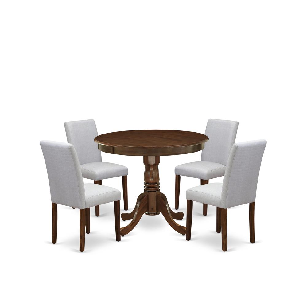 5 Pc Kitchen Set Contains a Round Table and 4 Upholstered Chairs, Antique Walnut. Picture 6