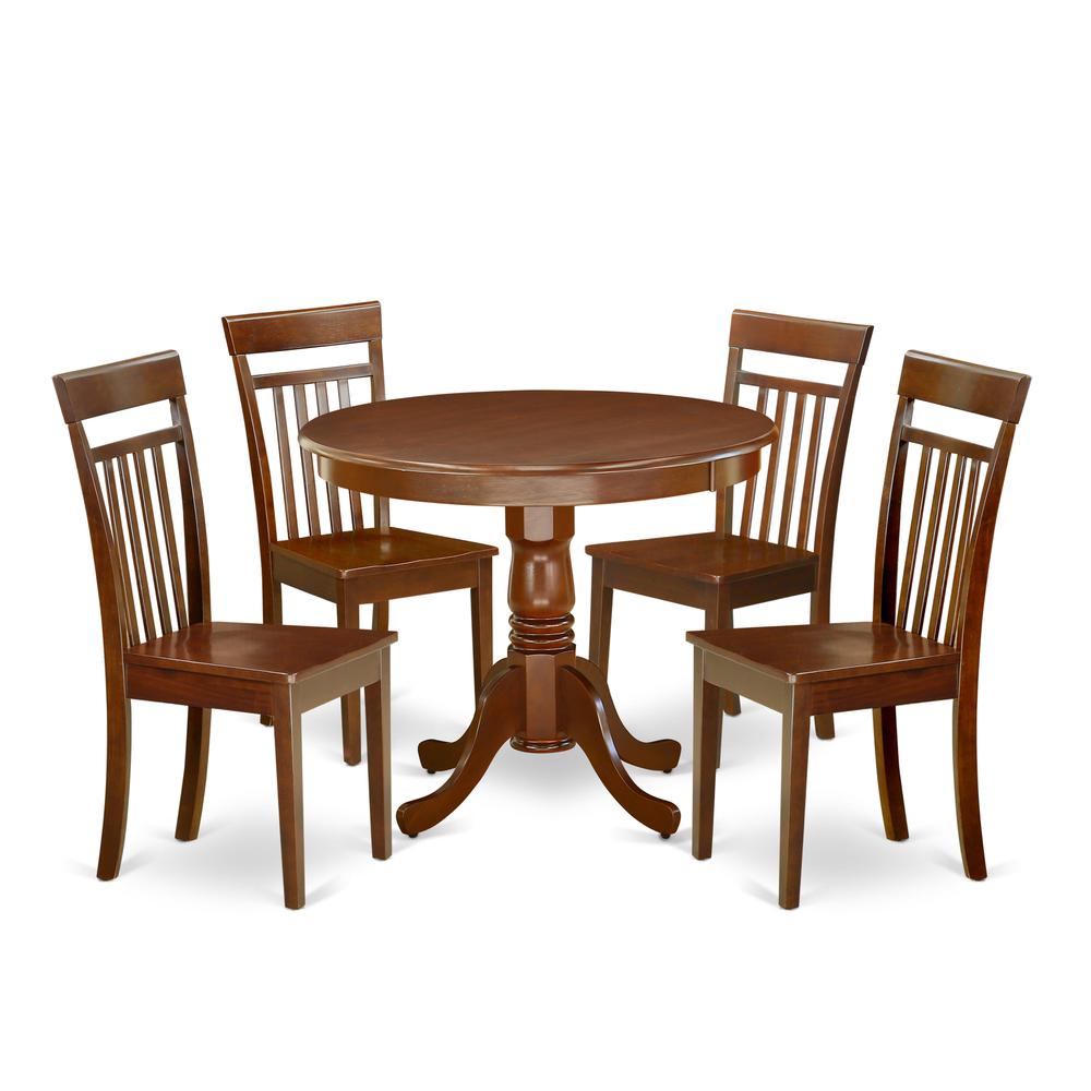 5Pc Rounded 36 Inch Dining Room Table And 4 Wood Seat Dining Chairs. Picture 1