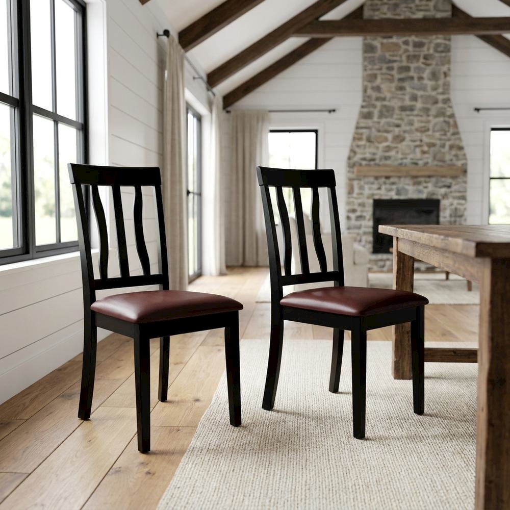 Antique Faux Leather Upholstered Wooden Dining Room Chairs, Set of 2. Picture 3