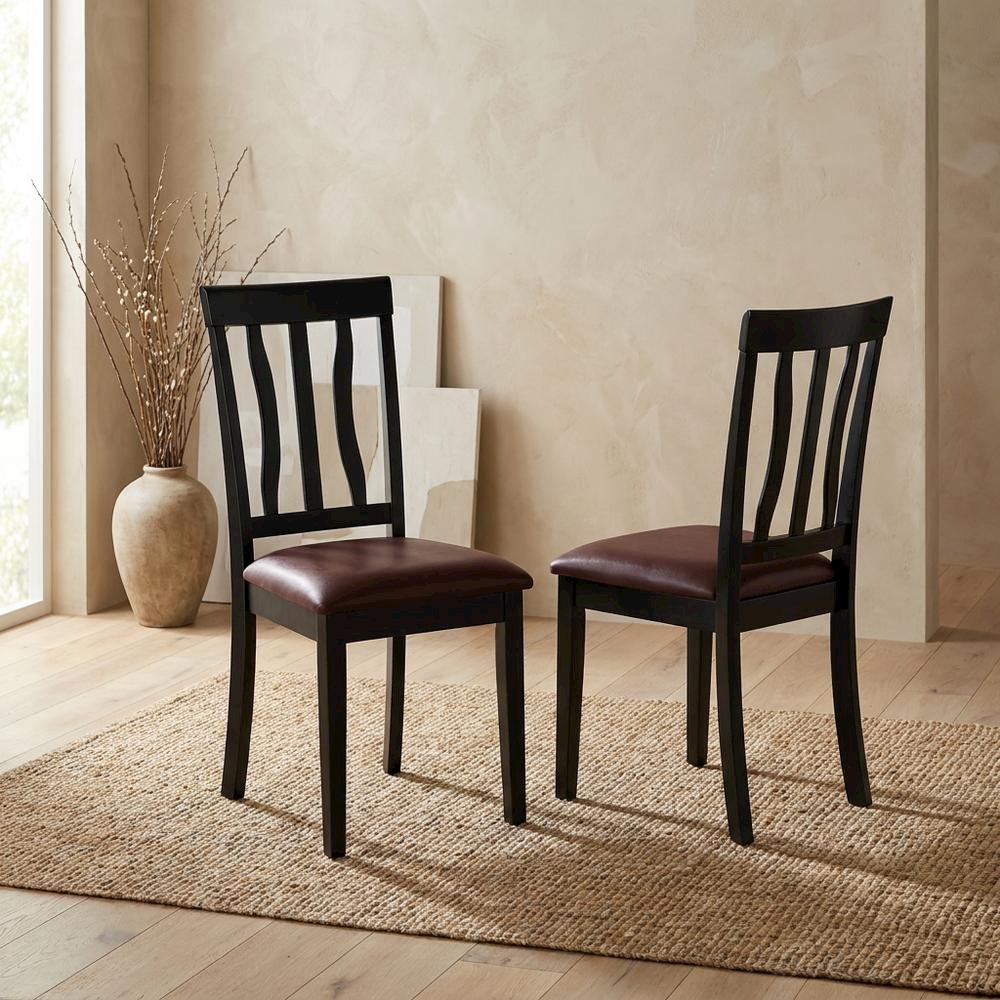 Antique Faux Leather Upholstered Wooden Dining Room Chairs, Set of 2. Picture 4