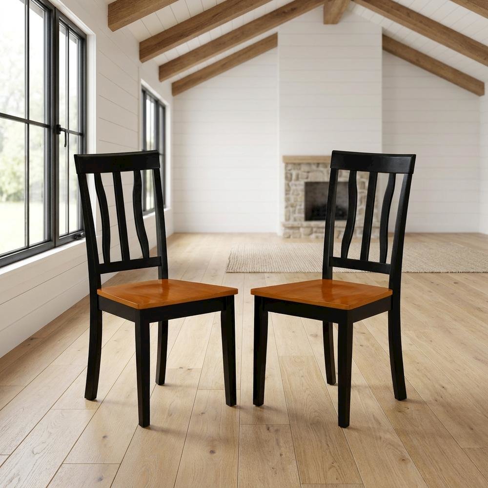 Solid Wood Antique Kitchen Dining Chairs, Black & Cherry, Set of 2. Picture 2