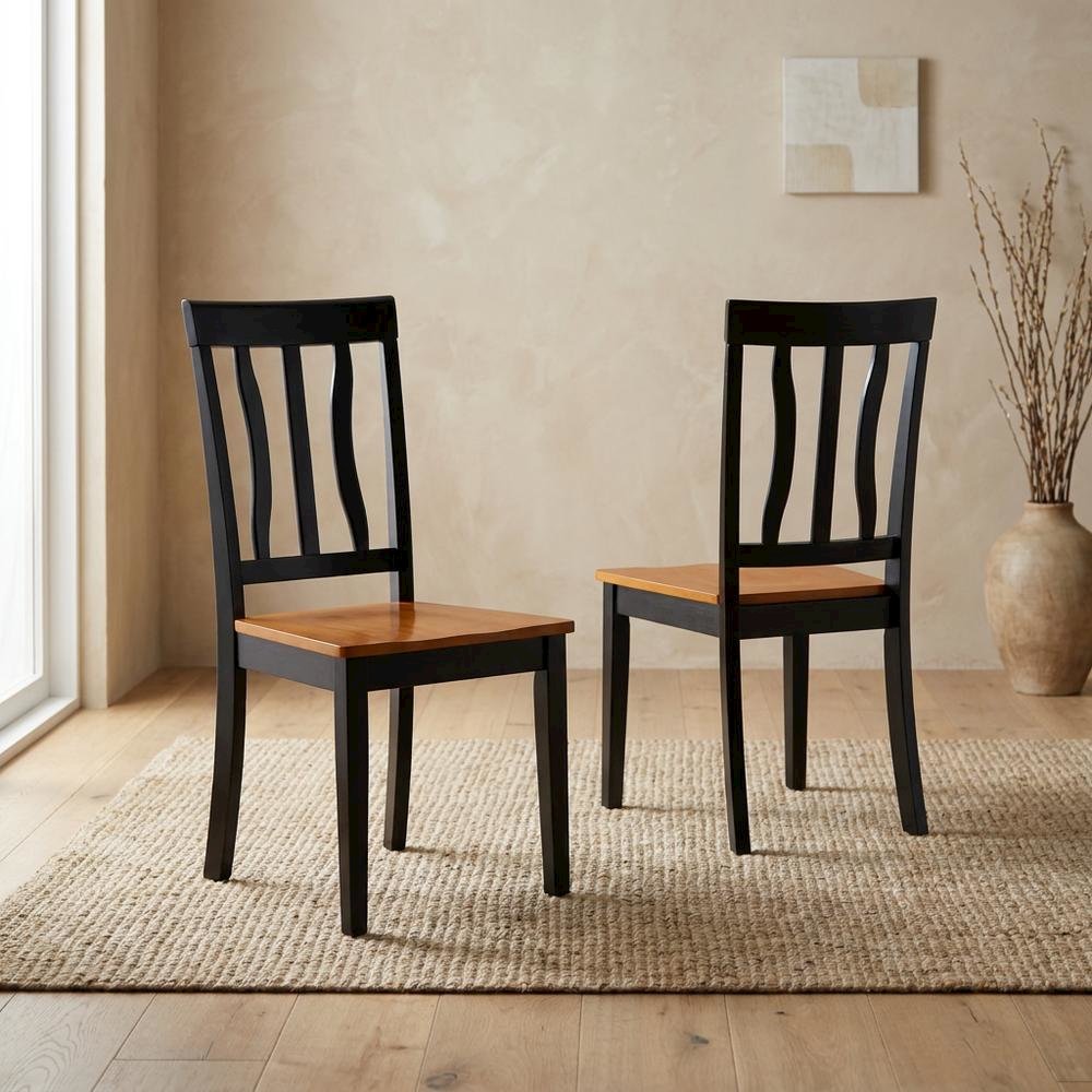 Solid Wood Antique Kitchen Dining Chairs, Black & Cherry, Set of 2. Picture 3