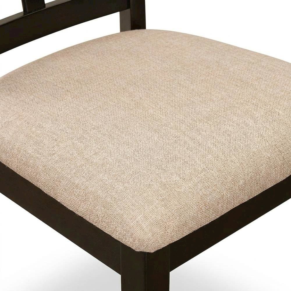Linen Wood Kitchen Dining Chairs, Traditional Style, Cappuccino, Set of 2. Picture 7