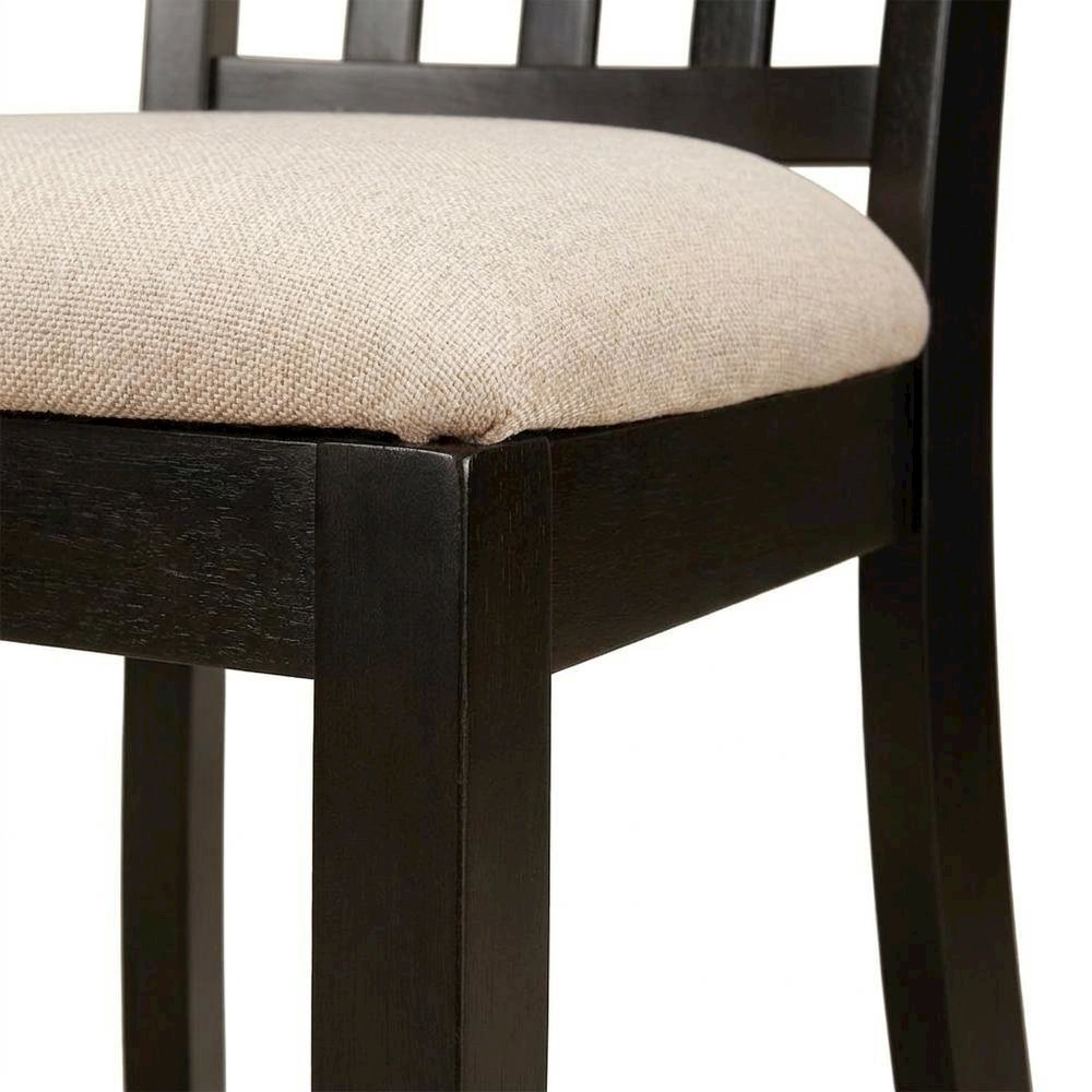 Linen Wood Kitchen Dining Chairs, Traditional Style, Cappuccino, Set of 2. Picture 8