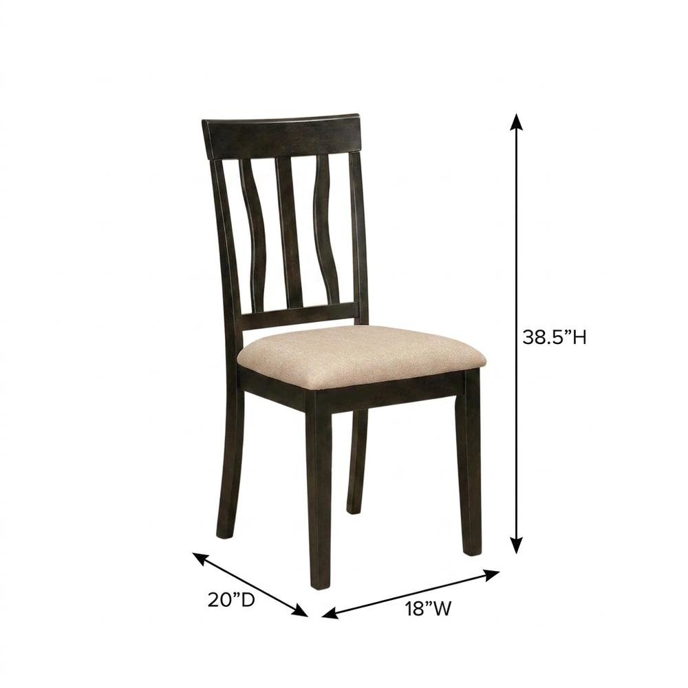 Linen Wood Kitchen Dining Chairs, Traditional Style, Cappuccino, Set of 2. Picture 6
