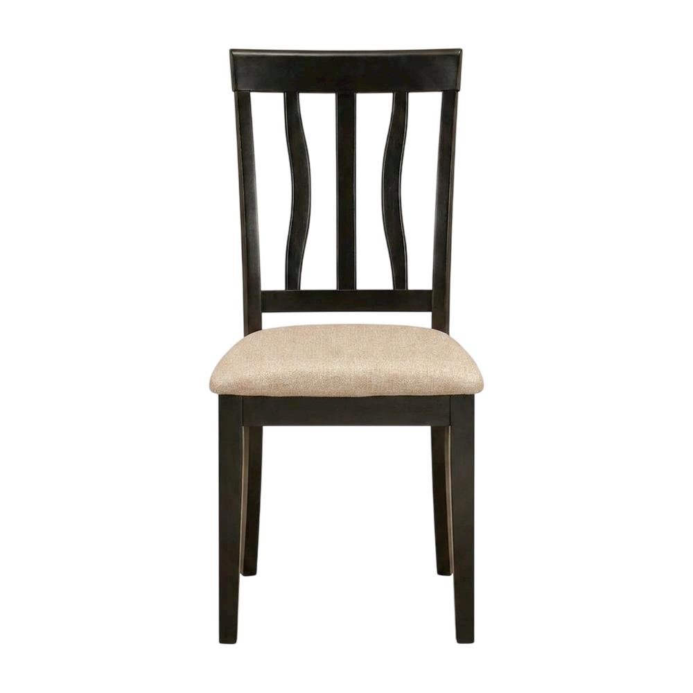 Linen Wood Kitchen Dining Chairs, Traditional Style, Cappuccino, Set of 2. Picture 2