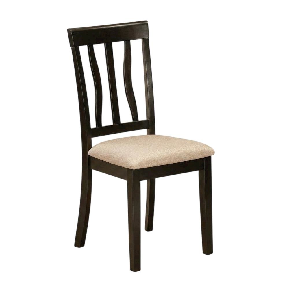 Linen Wood Kitchen Dining Chairs, Traditional Style, Cappuccino, Set of 2. Picture 5