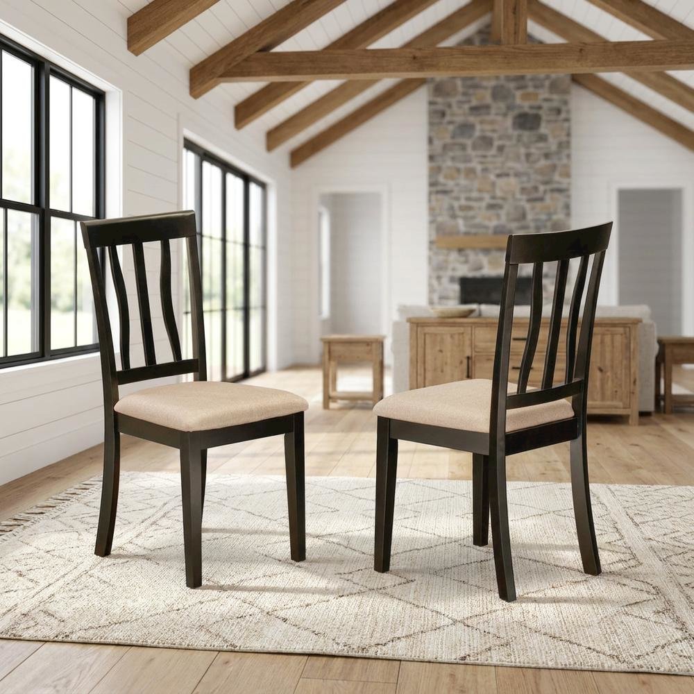 Linen Wood Kitchen Dining Chairs, Traditional Style, Cappuccino, Set of 2. Picture 3
