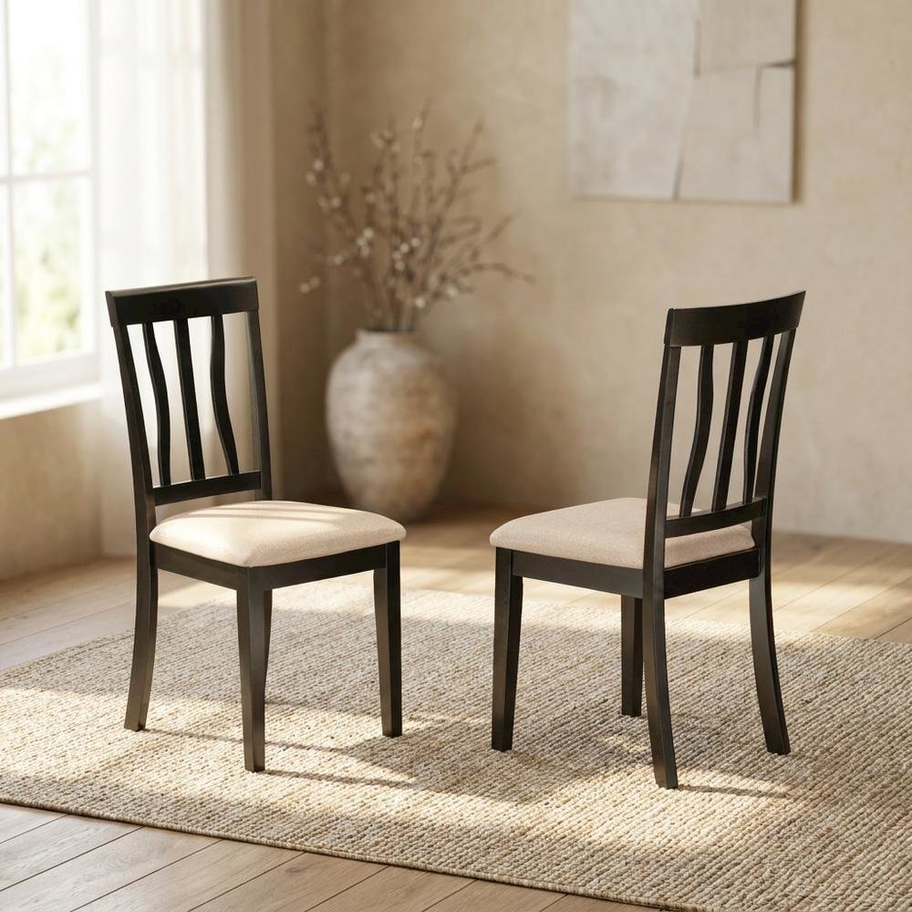Linen Wood Kitchen Dining Chairs, Traditional Style, Cappuccino, Set of 2. Picture 4