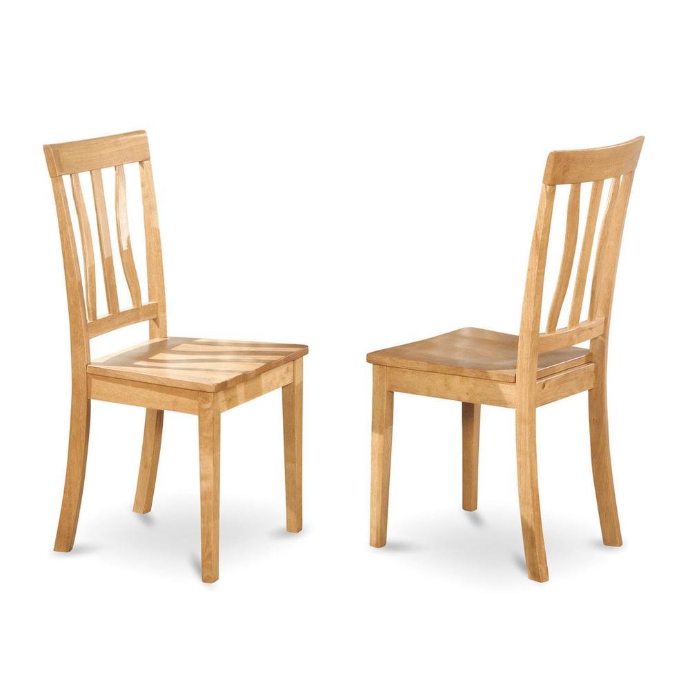 Solid Wood Antique Kitchen Dining Chairs with Slat Back, Oak, Set of 2. Picture 1