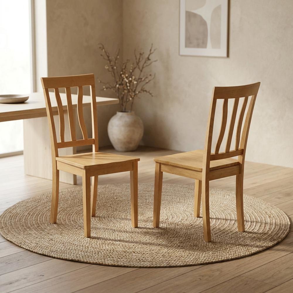 Solid Wood Antique Kitchen Dining Chairs with Slat Back, Oak, Set of 2. Picture 4