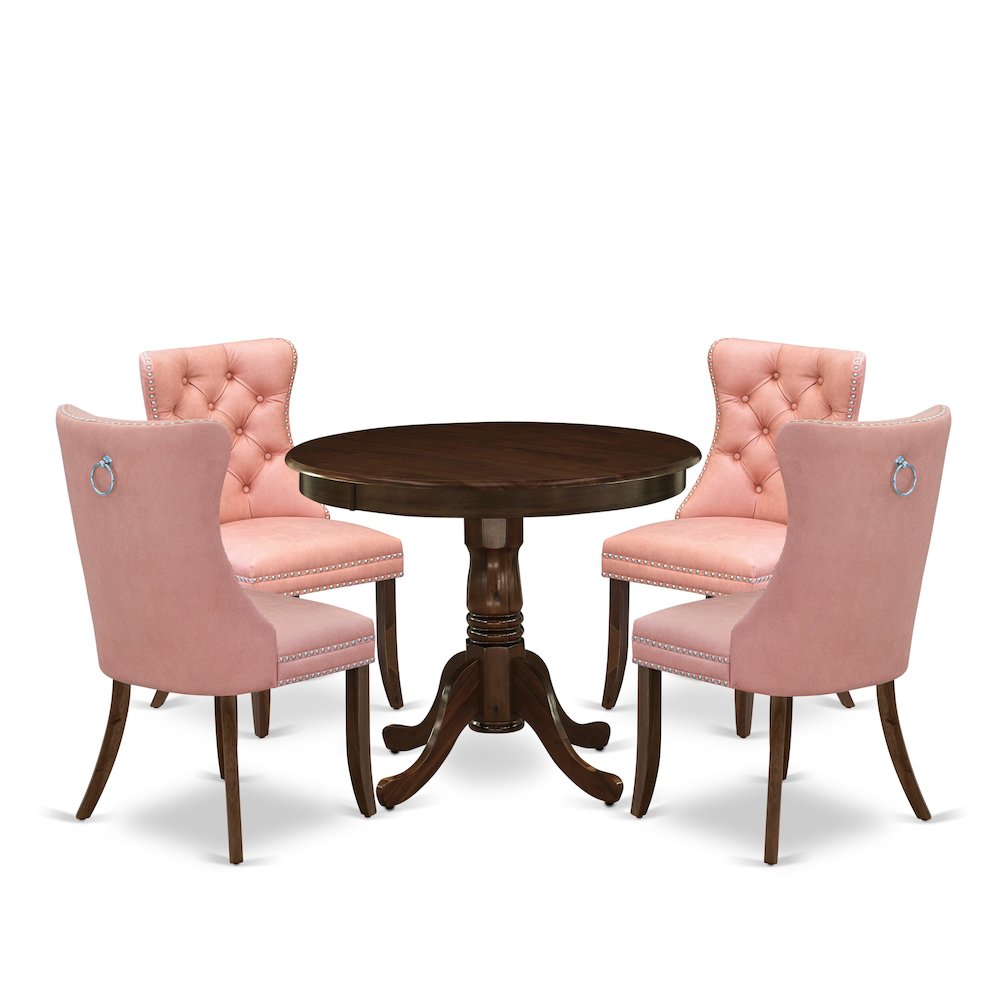 5 Piece Dinette Set Consists of a Round Dining Table with Pedestal. Picture 1