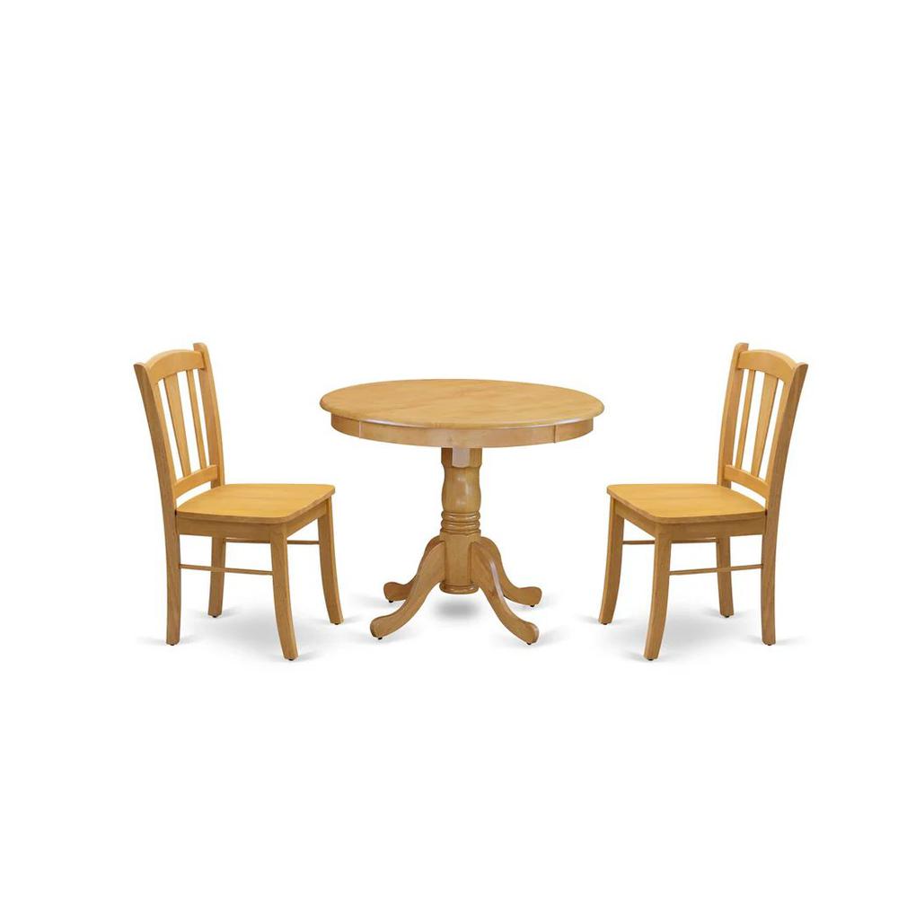 ANDL3-OAK-W - 3-Piece Dinette Room Set- 2 Kitchen Dining Chair and Wooden Dining Table - Wooden Seat and Slatted Chair Back - Oak Finish. Picture 1