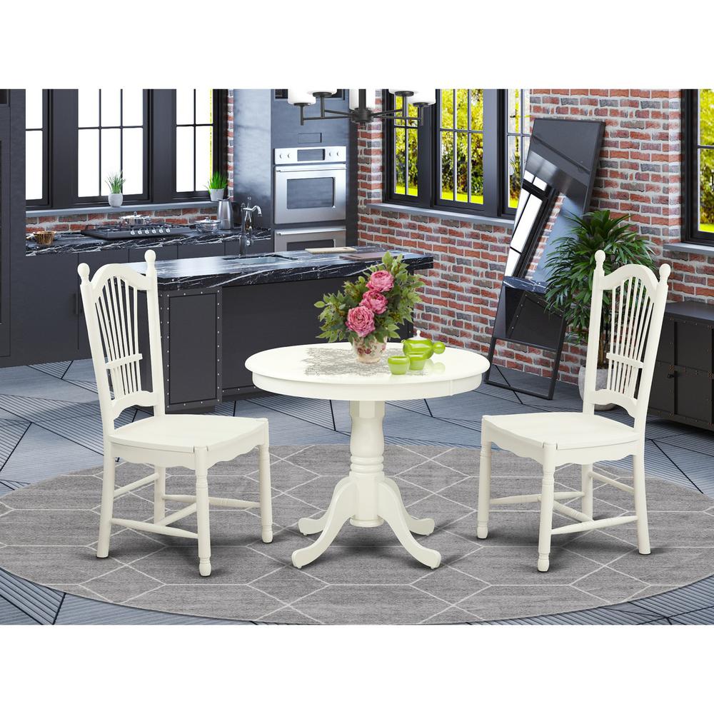 3  Pc  set  with  a  Round  Table  and  2  Wood  Dinette  Chairs  with  Stunning  Linen  White  .. Picture 1