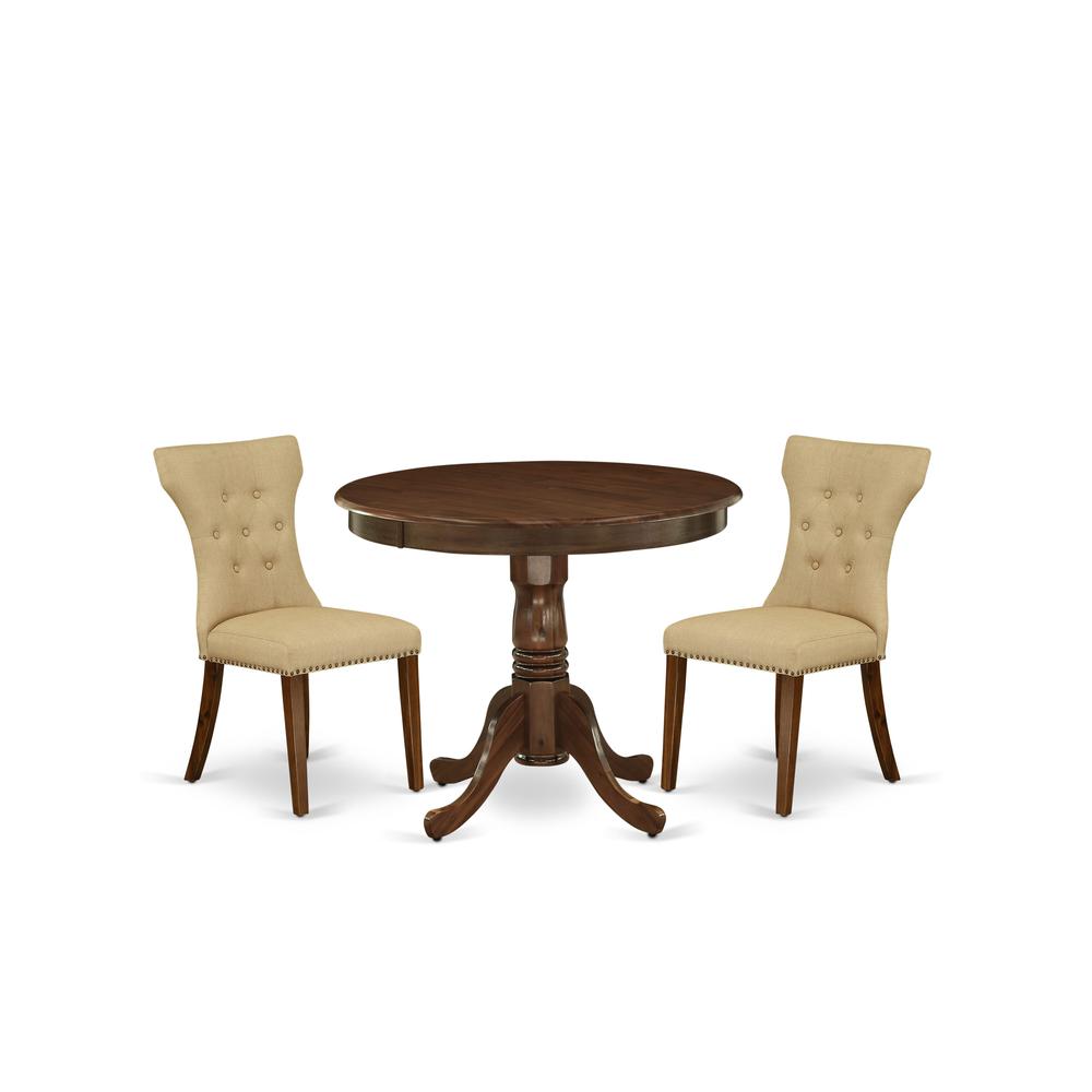 3 Pc Dining Set Contains a Round Dining Table and 2 Upholstered Chairs. Picture 6