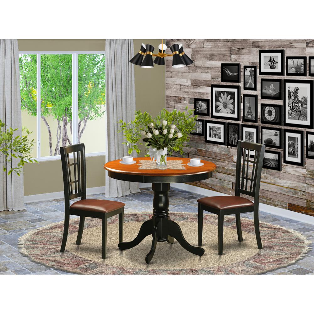 3  PC  Dining  Table  with  2  Leather  Chairs  in  Black  and  Cherry. Picture 2