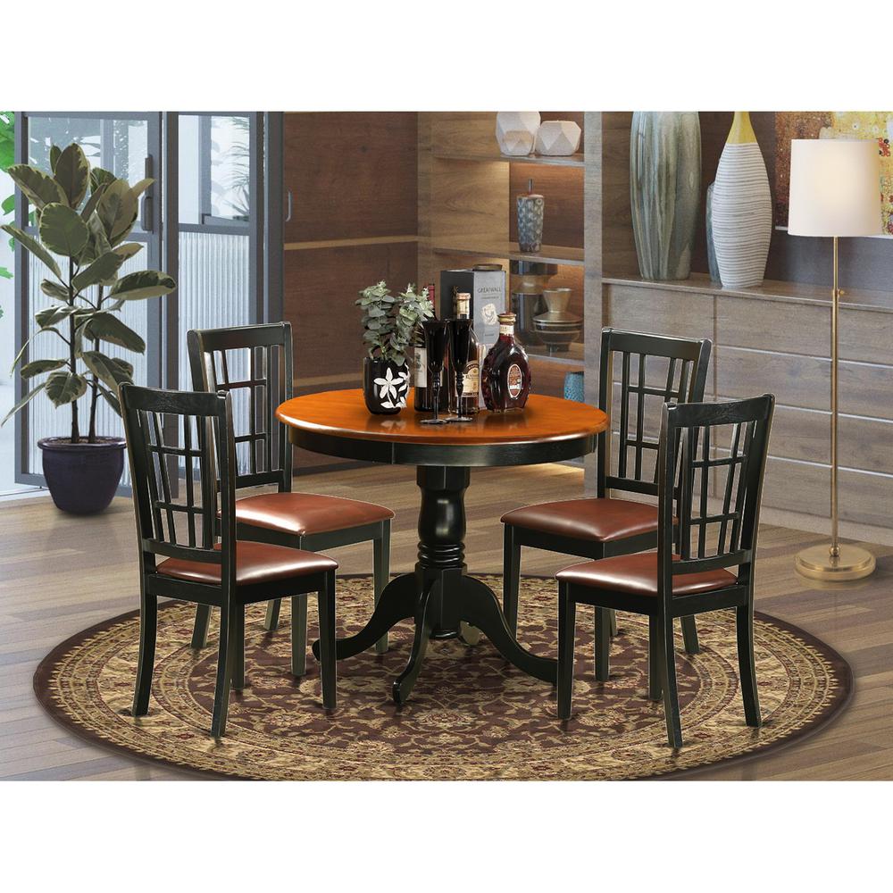 5  Pc  Dining  Table  with  4  Leather  Chairs  in  Black  and  Cherry. Picture 2