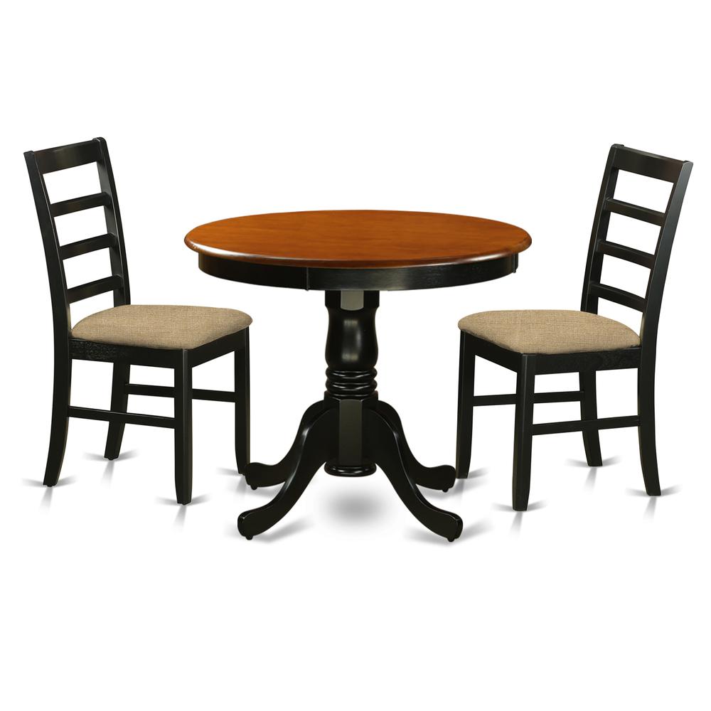 ANPF3-BLK-C Dining furniture set - 3 Pcs with 2 Linen Chairs in Black and Cherry. Picture 1
