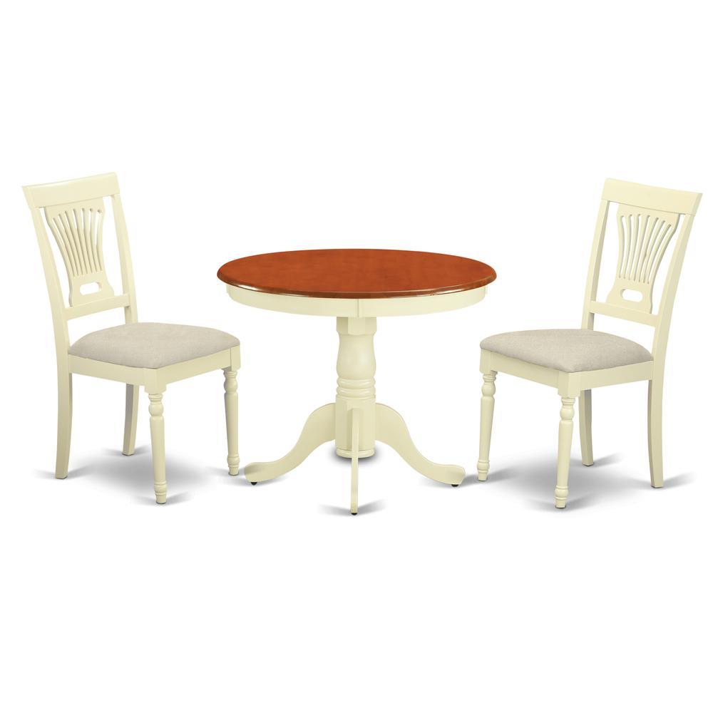 ANPL3-WHI-C 3 Pc Kitchen nook Dining set-round Table plus 2 Chairs for Dining room. Picture 1
