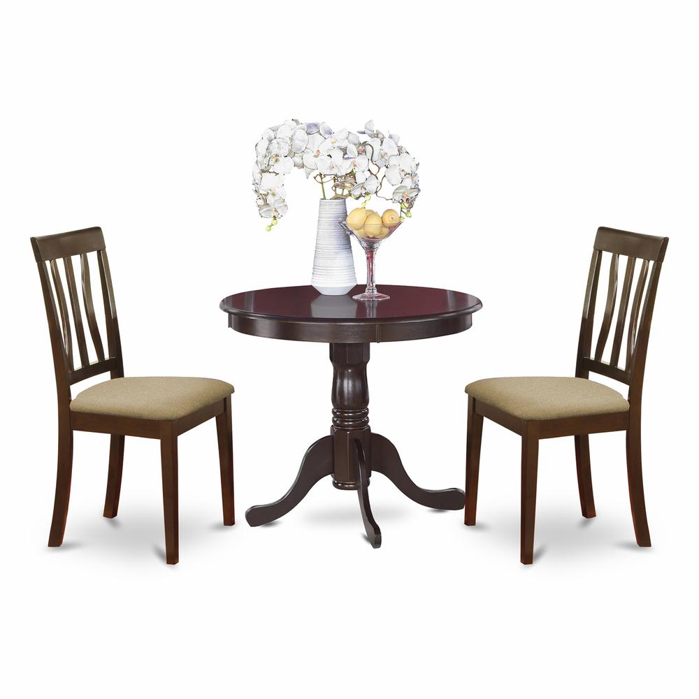 ANTI3-CAP-C 3 PC small Kitchen Table and Chairs set-round Table plus 2 Kitchen Dining Chairs. Picture 1