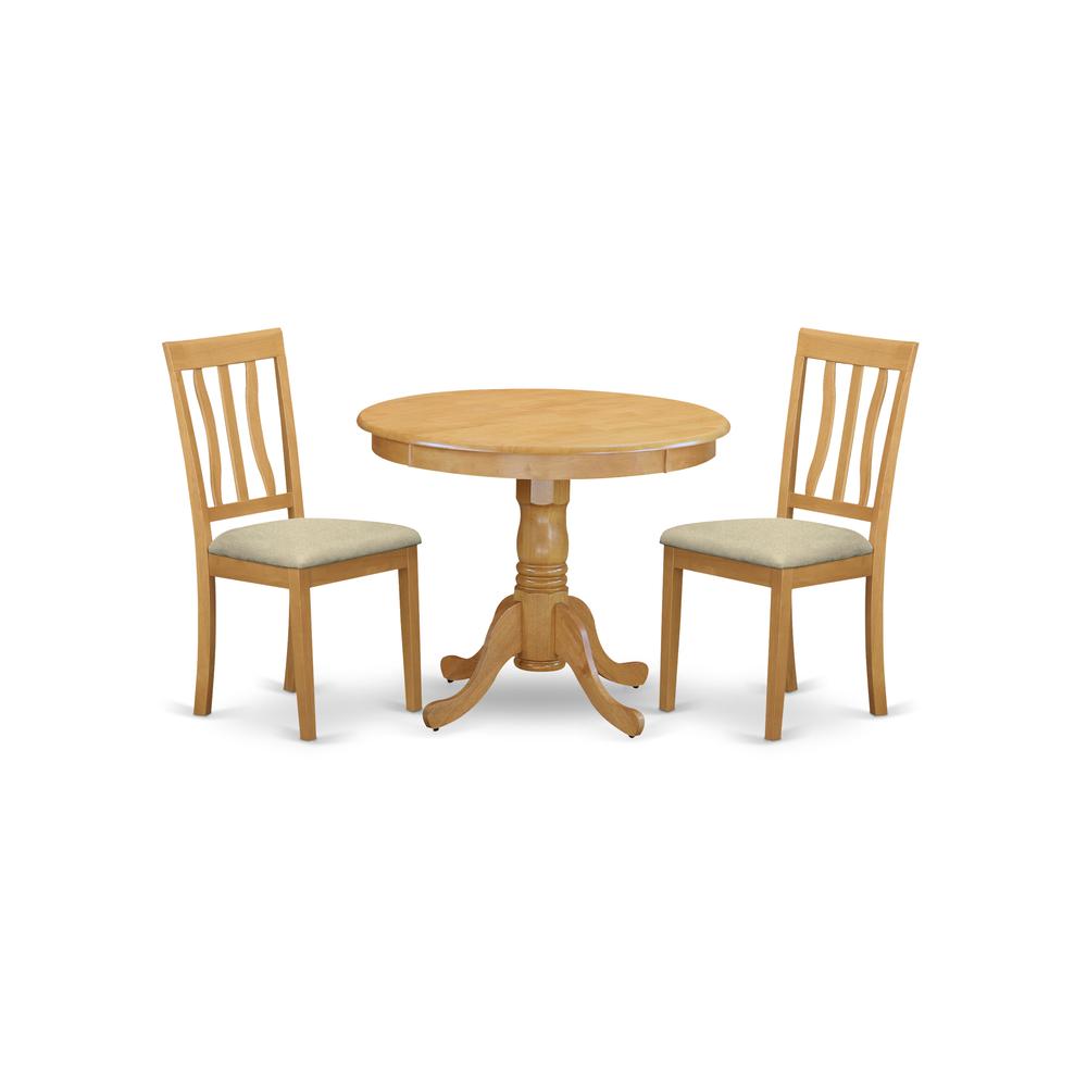 ANTI3-OAK-C 3 PC Kitchen Table set-small Kitchen Table plus 2 Dining Chairs. Picture 1
