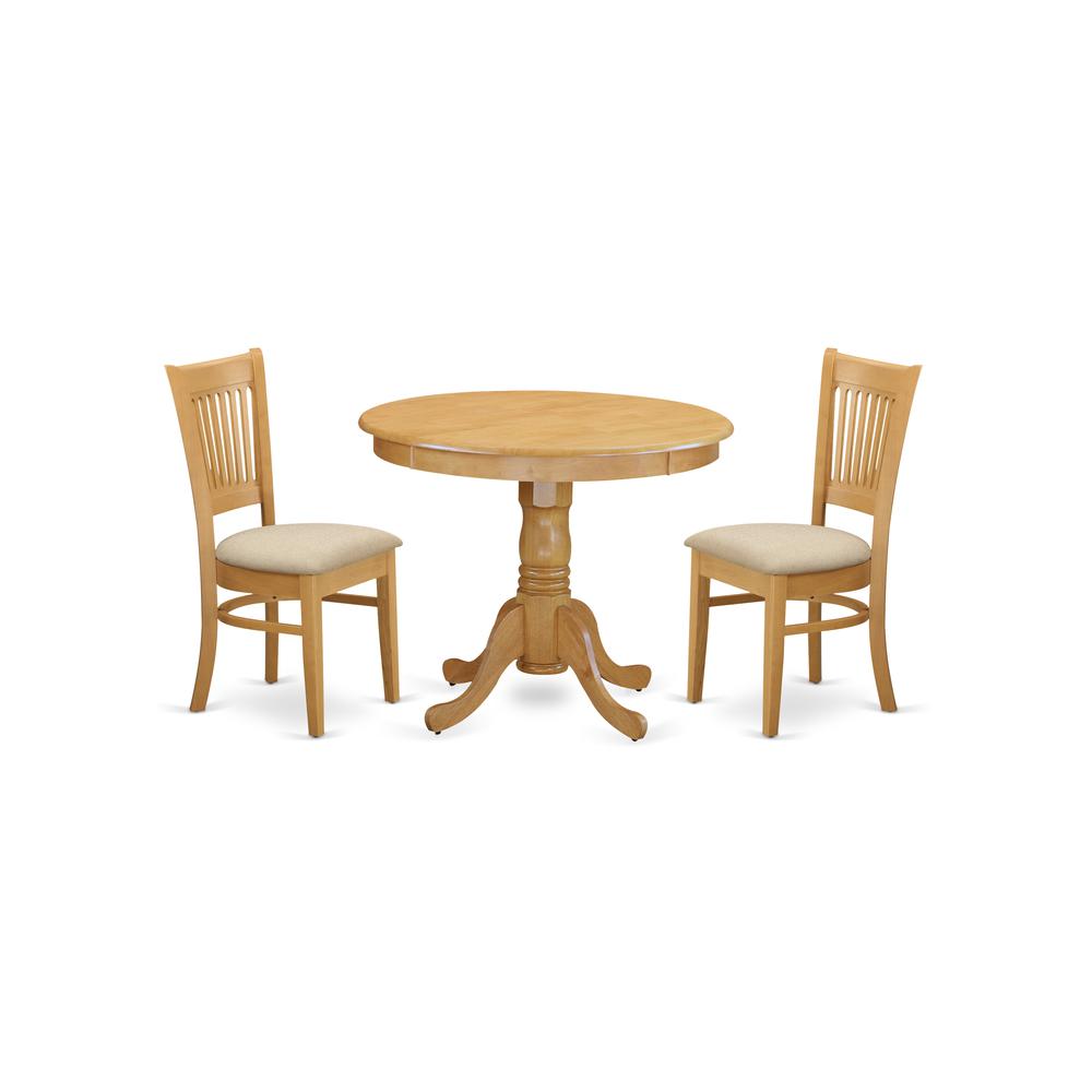 ANVA3-OAK-C 3 PC Dinette set - Kitchen Table and 2 Dining Chairs. Picture 1