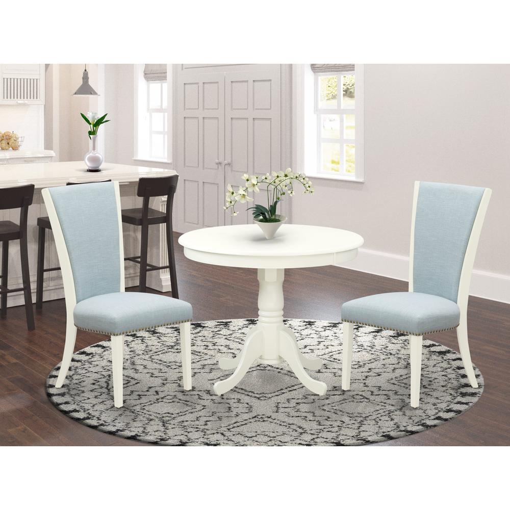 ANVE3-LWH-15 3 Pc Dining Set - 2 Dining Chair with High Back and 1 Dining Room Table - Linen White Finish. Picture 6