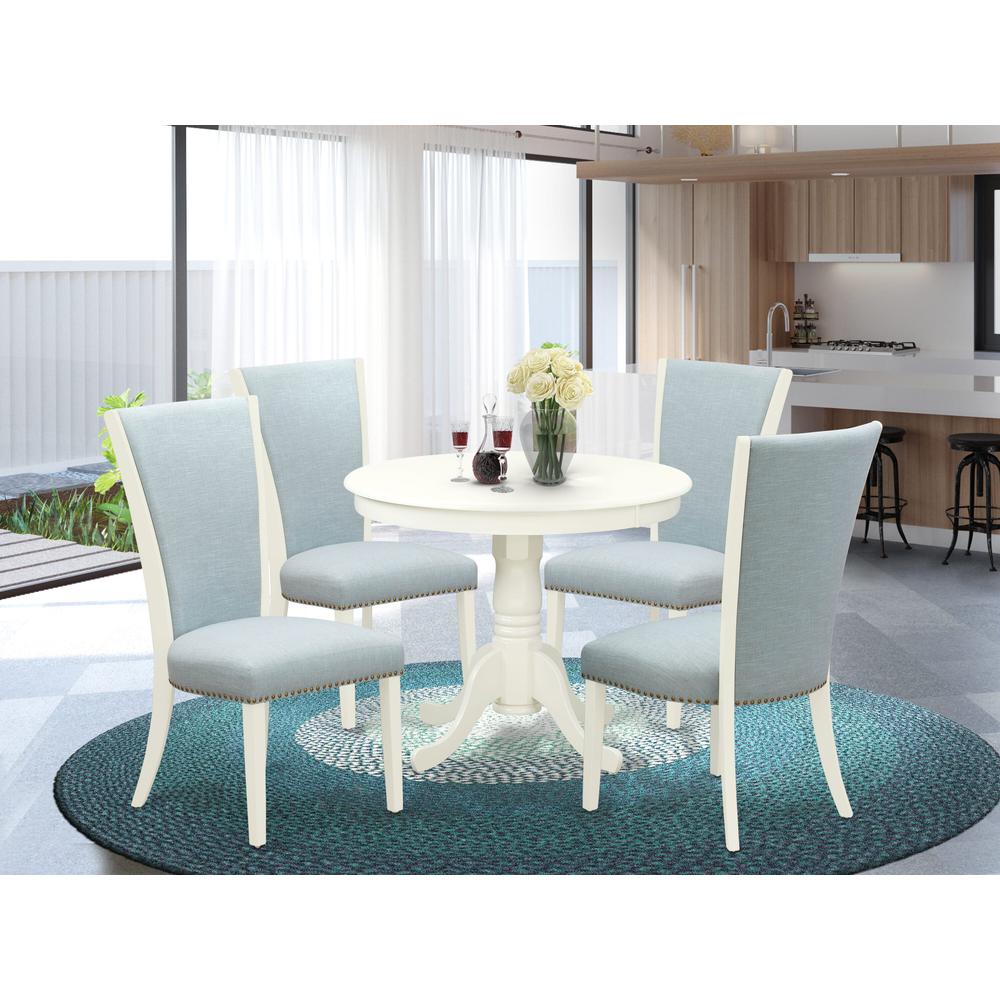 ANVE5-LWH-15 5 Pc Modern Dining Set - 4 Kitchen Chairs with High Back and 1 Dining Table - Linen White Finish. Picture 6