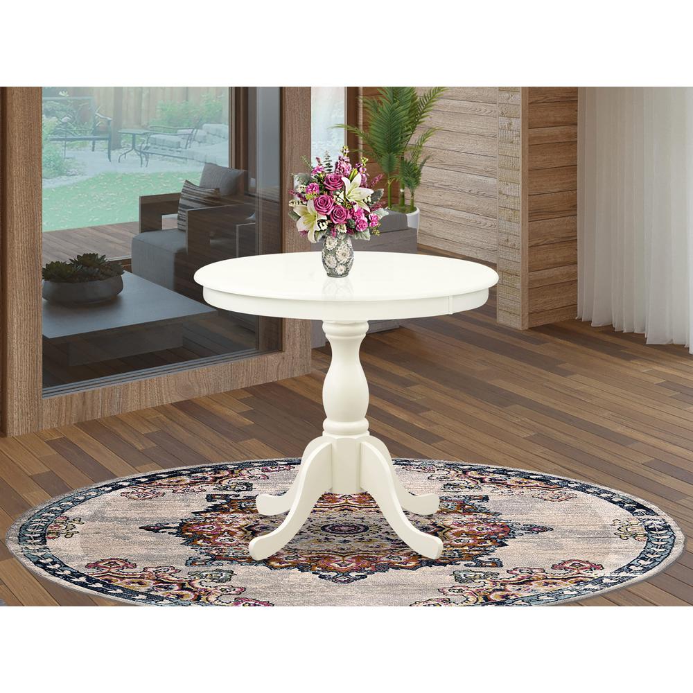 East West Furniture AST-LWH-TP Antique Modern Kitchen Table - a Round Dining Table Top with Pedestal Base, 36x36 Inch, Multi-Color. Picture 2