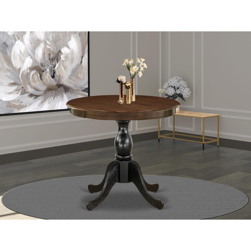 East West Furniture Kitchen Table - Walnut Table Top and Black Pedestal Leg Finish. Picture 2
