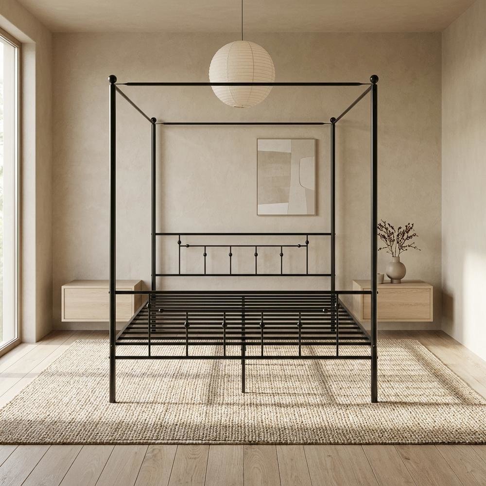 Solid Wood Canopy Bed with Metal Frame, Full Size Canopy Bed Frame. Picture 3