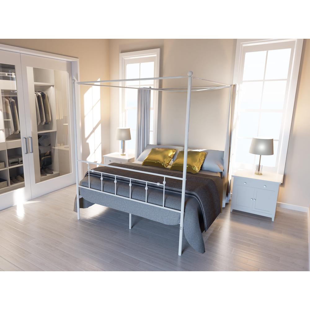 ATQCWHI Anniston Queen Bed with Luxurious Style Headboard and Footboard - Canopy Metal Frame in Powder Coating White. Picture 2