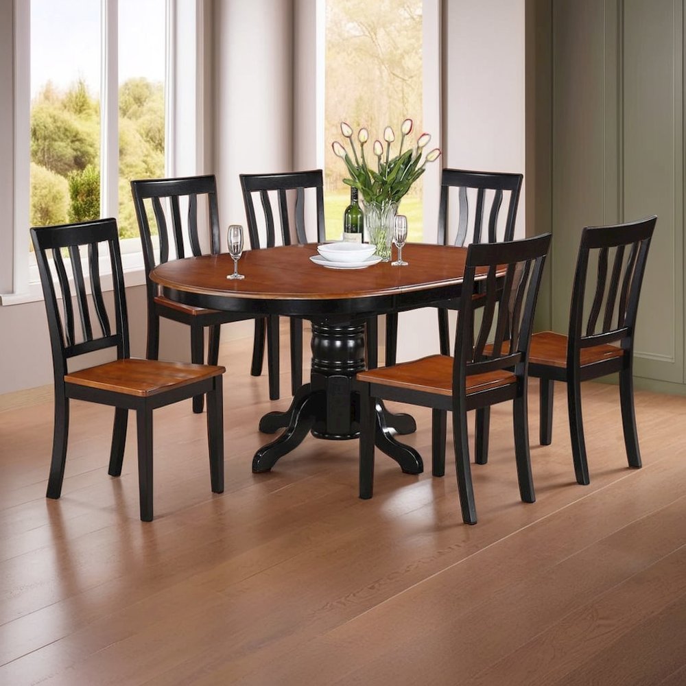 Elegant Oval Dining Table Set – 6 Chair Dining Table with Extendable Leaf. Picture 2