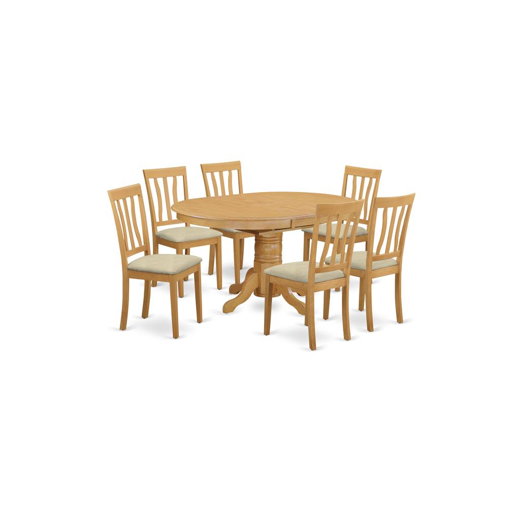 AVAT7-OAK-C 7 Pc Dinette Table set - Kitchen dinette Table and 6 Dining Chairs. Picture 1