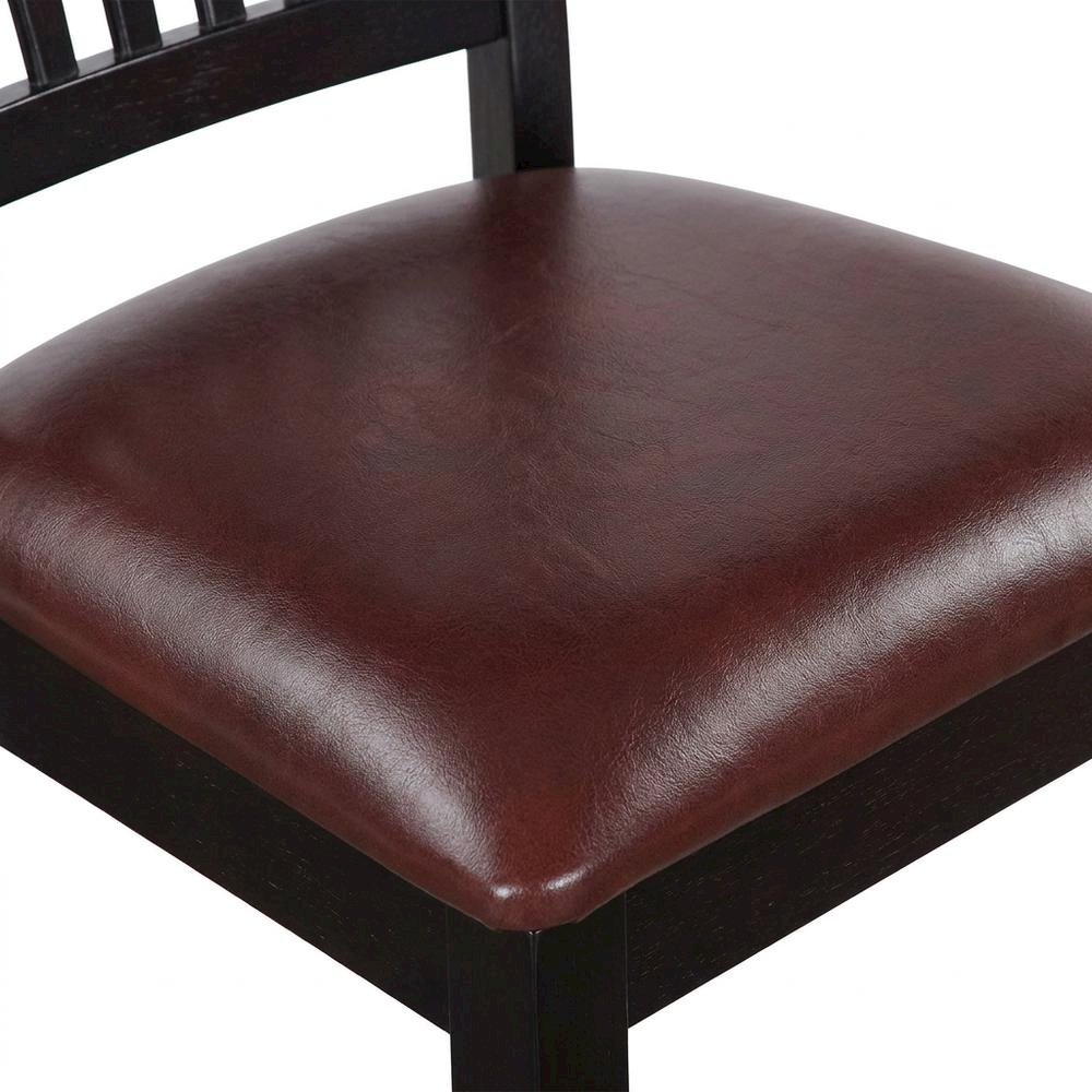 Solid Wood Traditional Dining Chair with Faux Leather Seat, Black, Set of 2. Picture 6