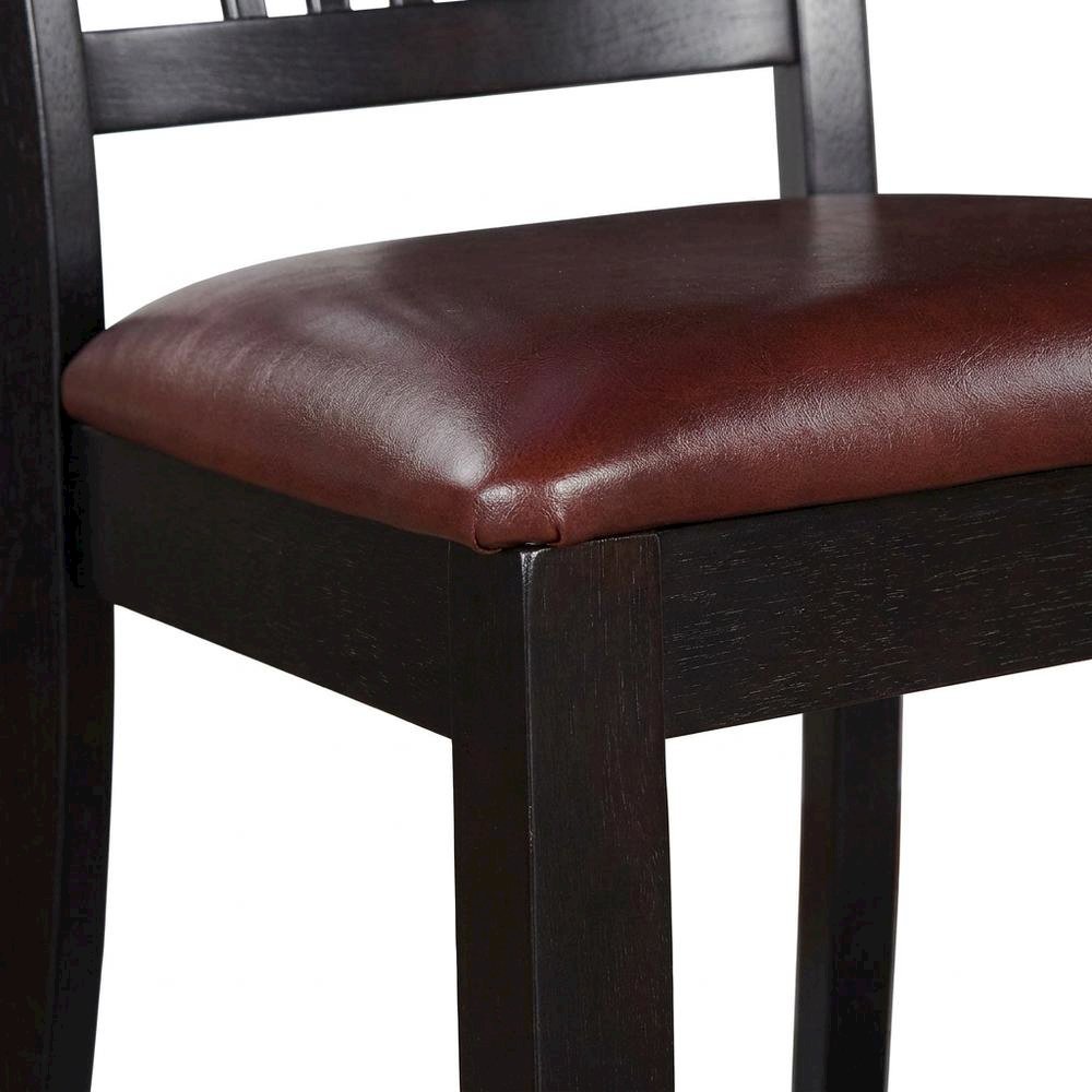Solid Wood Traditional Dining Chair with Faux Leather Seat, Black, Set of 2. Picture 7
