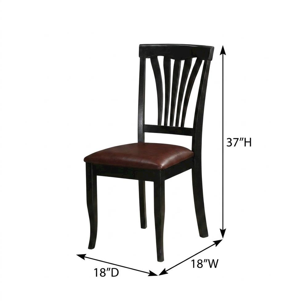 Solid Wood Traditional Dining Chair with Faux Leather Seat, Black, Set of 2. Picture 5