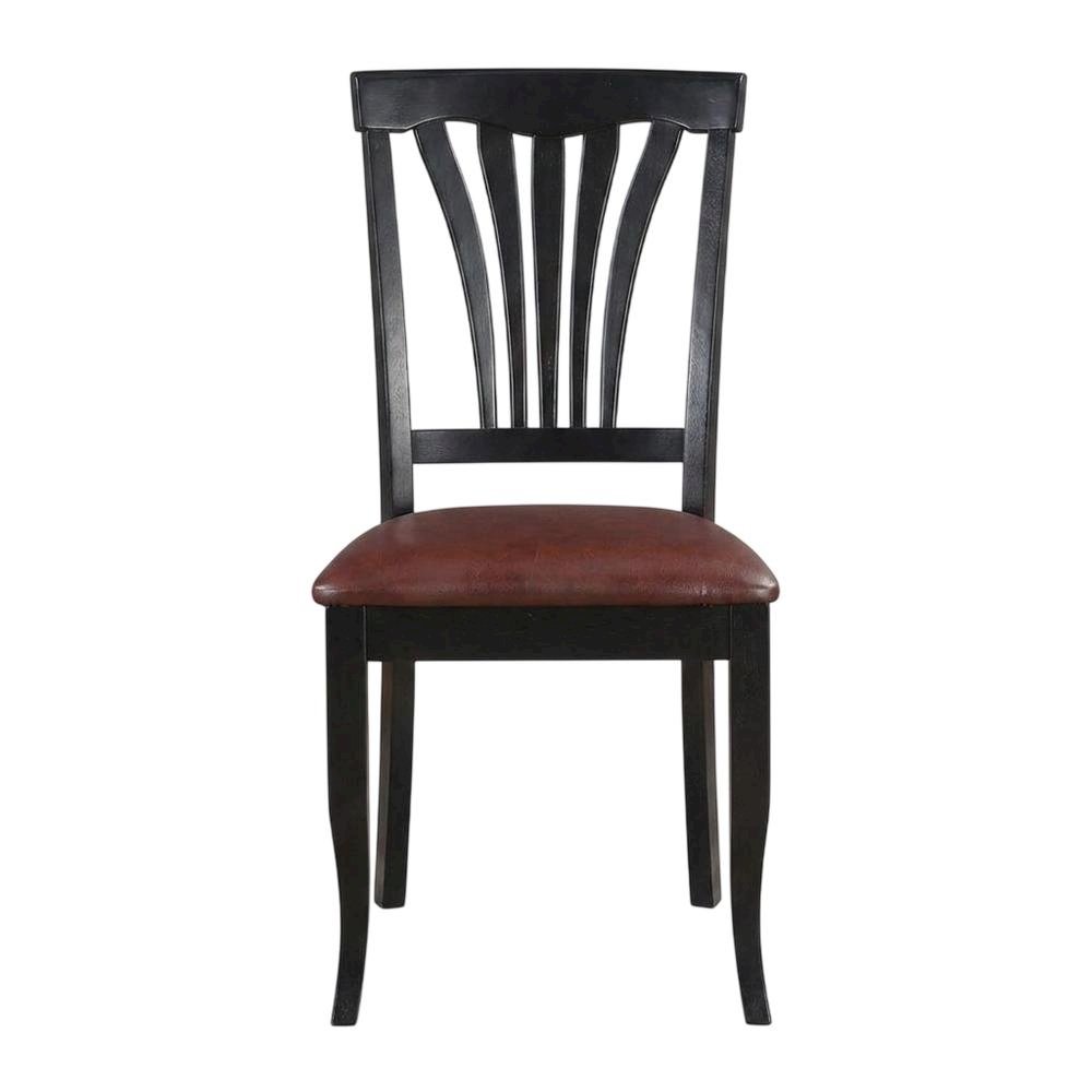 Solid Wood Traditional Dining Chair with Faux Leather Seat, Black, Set of 2. Picture 1
