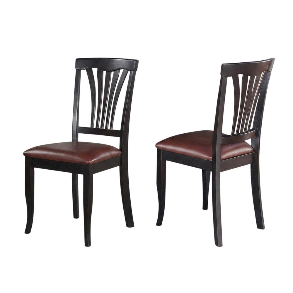 Solid Wood Traditional Dining Chair with Faux Leather Seat, Black, Set of 2. Picture 4