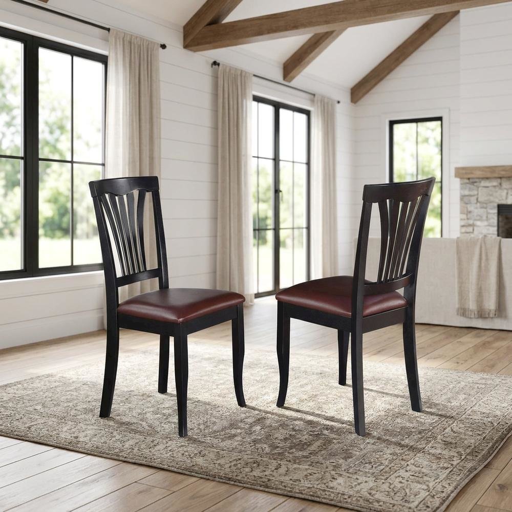 Solid Wood Traditional Dining Chair with Faux Leather Seat, Black, Set of 2. Picture 2