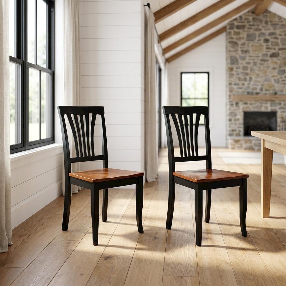 Solid Wood Traditional Dining Chair, Black & Cherry, Set of 2. Picture 2