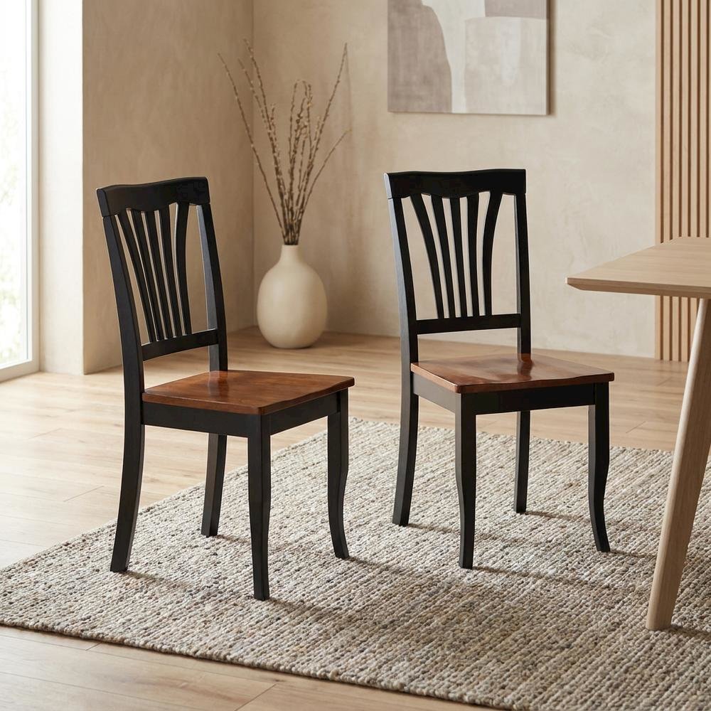 Solid Wood Traditional Dining Chair, Black & Cherry, Set of 2. Picture 3