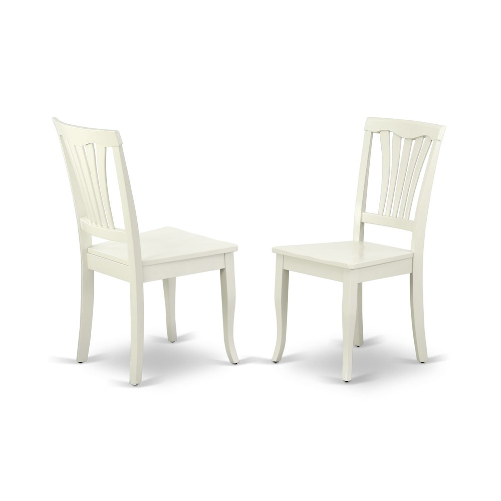 East West Furniture 3 Piece Dining Table Set Includes 1 Round Pedestal Dining Table and 2 Linen White Dinning Room Chairs with Slatted Back - Linen White Finish. Picture 6