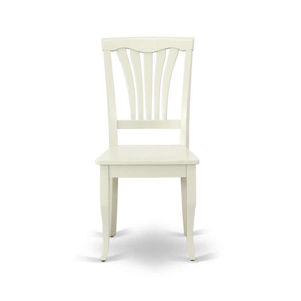 East West Furniture 3 Piece Dining Table Set Includes 1 Round Pedestal Dining Table and 2 Linen White Dinning Room Chairs with Slatted Back - Linen White Finish. Picture 7
