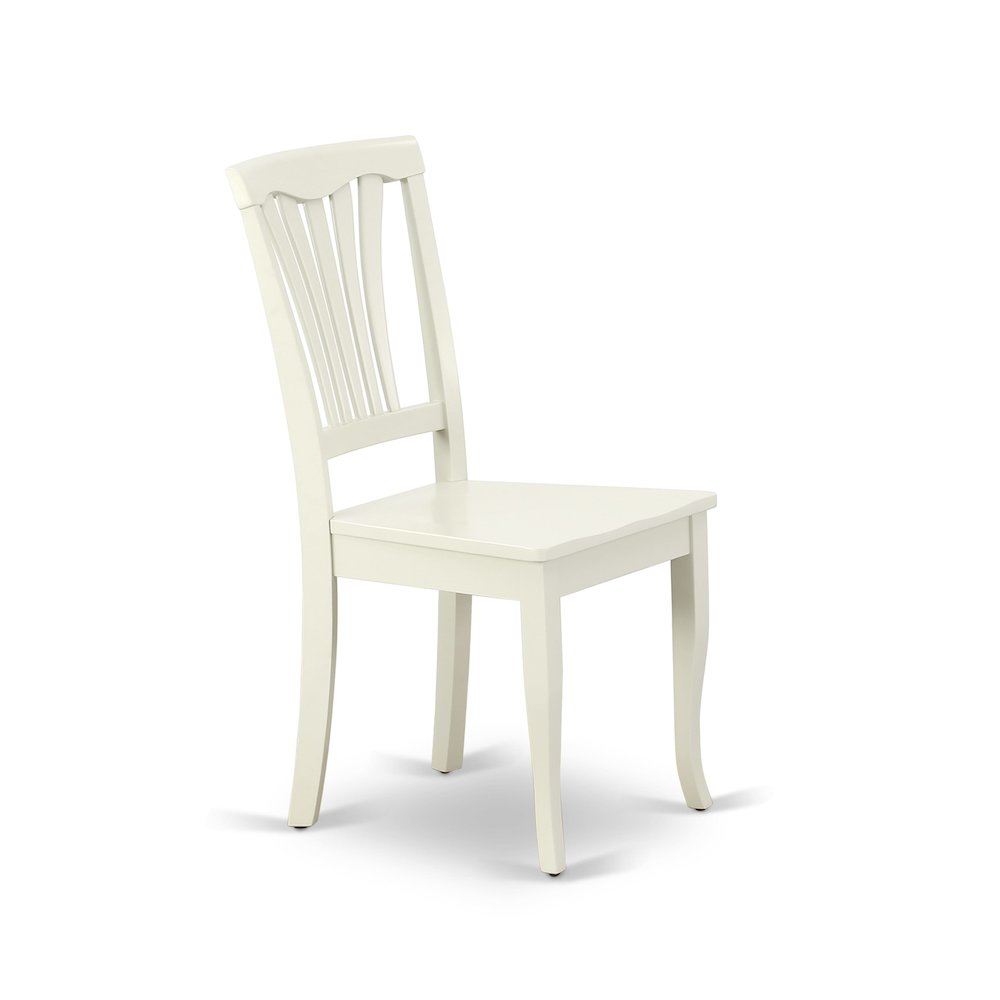 East West Furniture 3 Piece Dining Table Set Includes 1 Round Pedestal Dining Table and 2 Linen White Dinning Room Chairs with Slatted Back - Linen White Finish. Picture 8