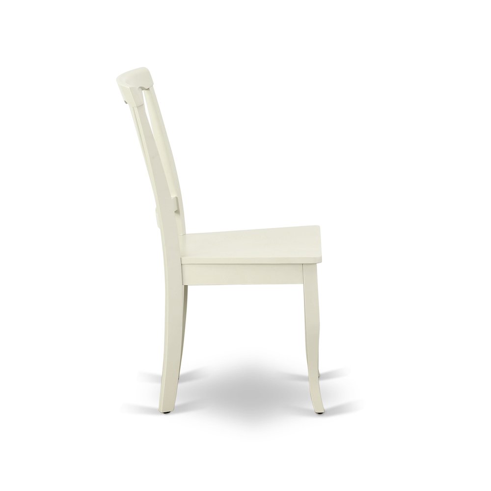 East West Furniture 3 Piece Dining Table Set Includes 1 Round Pedestal Dining Table and 2 Linen White Dinning Room Chairs with Slatted Back - Linen White Finish. Picture 9