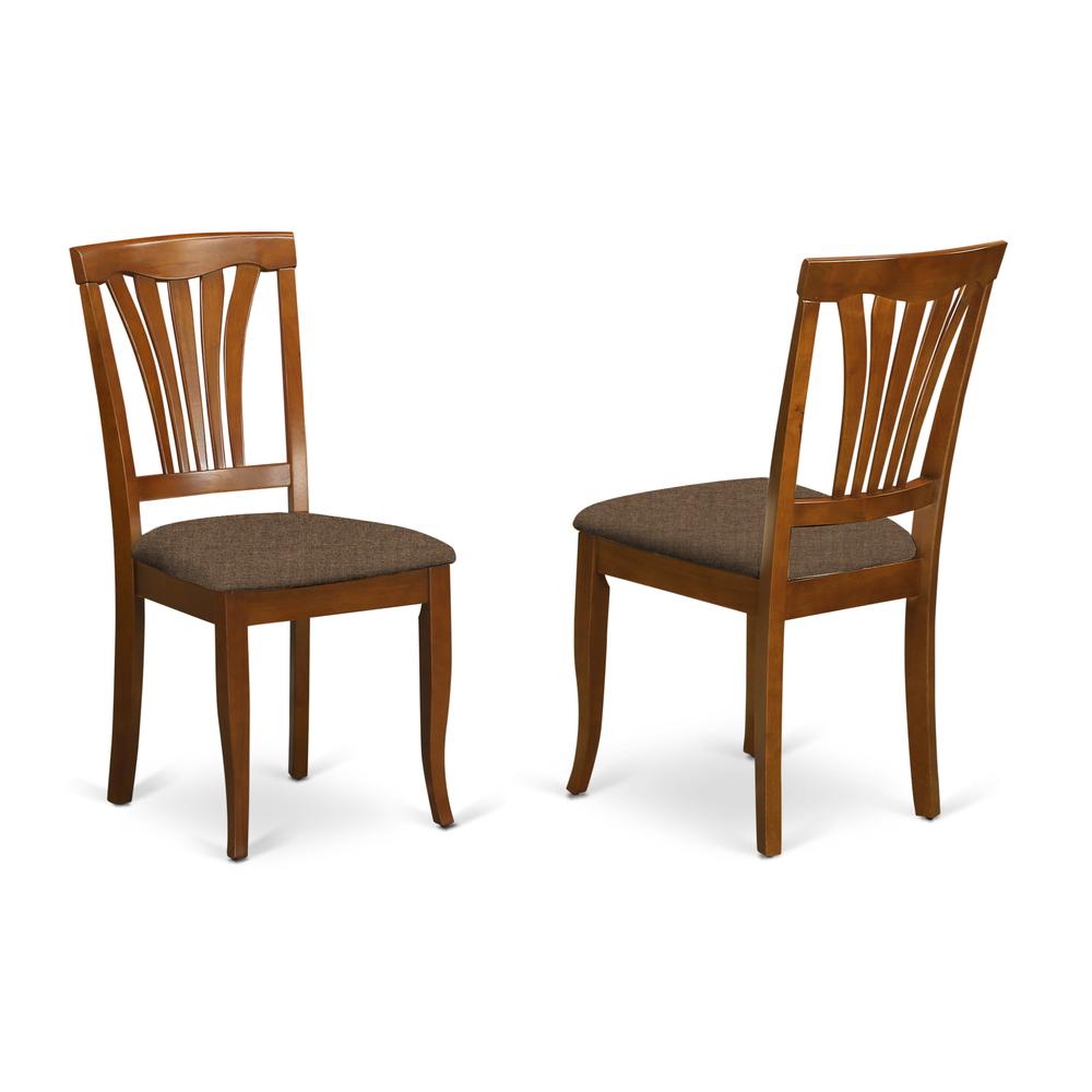AVC-SBR-C Avon Chair for dining room with Linen Fabric Seat - Saddle Brow Finish. Picture 1